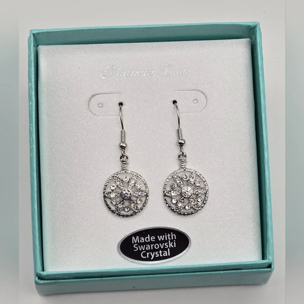 Vintage Style Earrings Made w Swarovski Crystals Silver Overlay - Picture 5 of 10